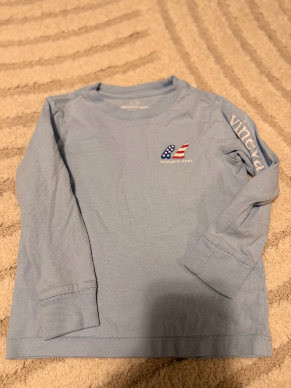 Vineyard Vines Kids Light Blue Long Sleeve Tee with Flag Logo